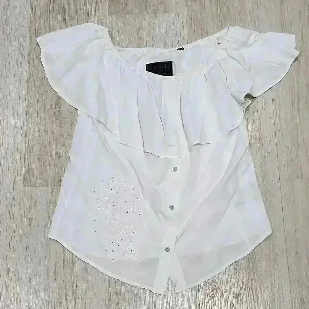 NWT Affliction Women's Sydney Off Shoulder Woven Ruffle Top White Size XS